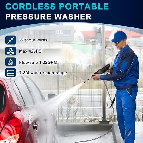 HUPLA Cordless Car Pressure Washer | Rechargeable Portable Water Spray Gun with Extension Rod for Car, Bike & Home Cleaning