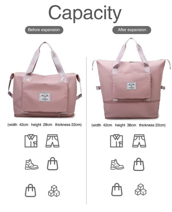 HUPLA Foldable Expandable Travel Bag for Women | Large Capacity Tote Bag | Lightweight Folding Luggage Bag | Weekend, Shopping & Travel Bag