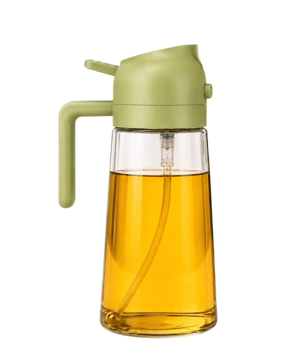 HUPLA 2-in-1 Cooking Oil Sprayer & Dispenser Bottle | Fine Mist Spray & Controlled Pour Oil Container for Air Fryer, Cooking, BBQ & Salad – Green