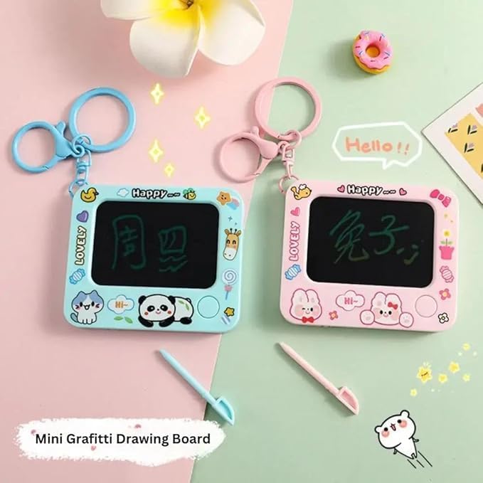 Mini LCD Writing Tablet Keychain – Reusable Digital Slate & Bag Charm (Pink Rabbit)