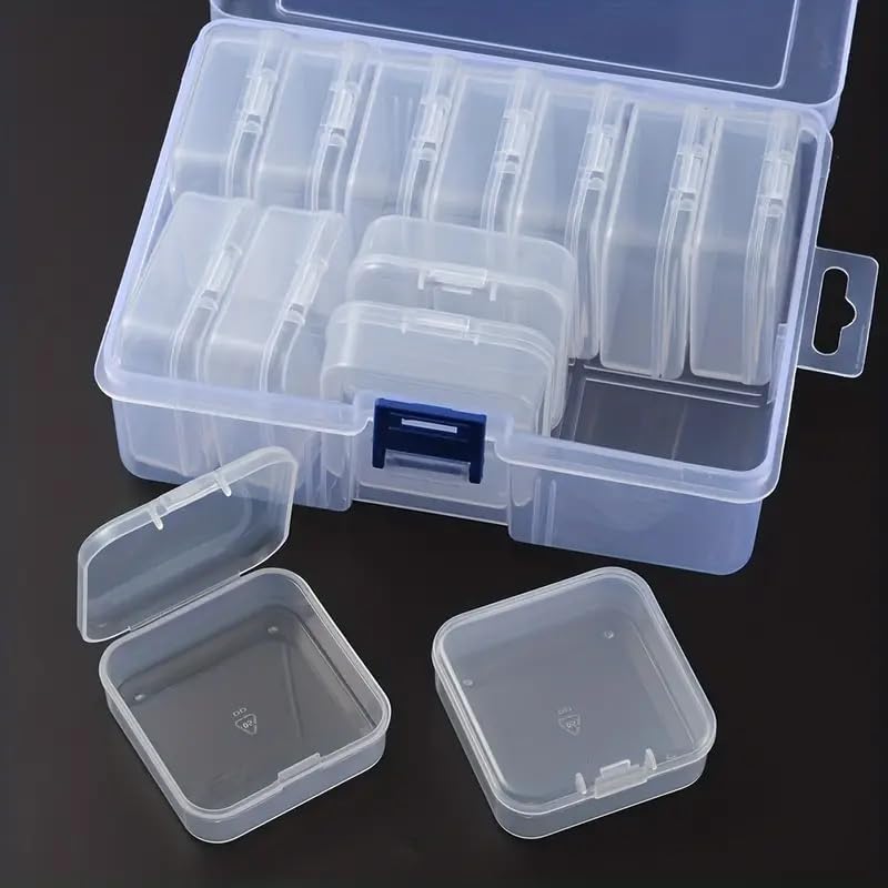 HUPLA Transparent Multipurpose Storage Organizer Box with Lid & Mini Containers | Plastic Compartment Storage Case for Jewellery, Beads, Sewing Accessories & Small Items | Blue Locking Clip