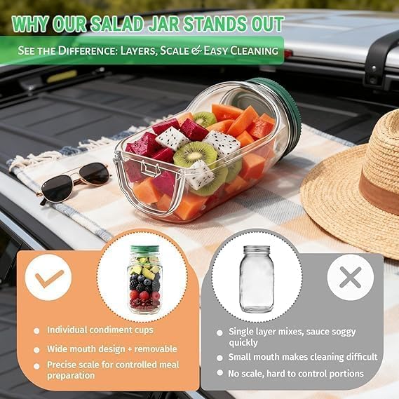 Portable Salad Container Lunch Box with Dressing Cup | Leakproof Food Storage JarPortable Leakproof Salad Container Lunch Box with Dressing Cup | Meal Prep Food Storage Jar
