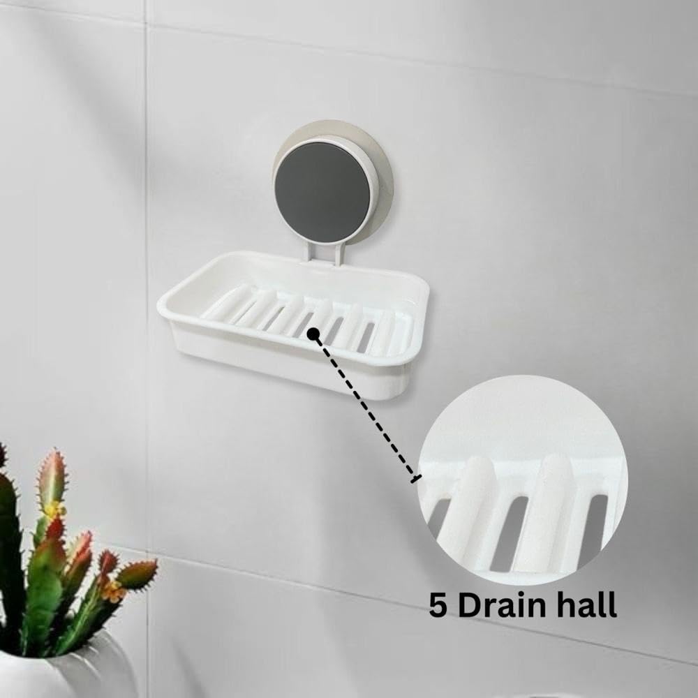 HUPLA Wall Mounted Soap Holder with Suction Cup | No-Drill Bathroom Soap Dish with Raised Drainage Base | White – 1 Piece