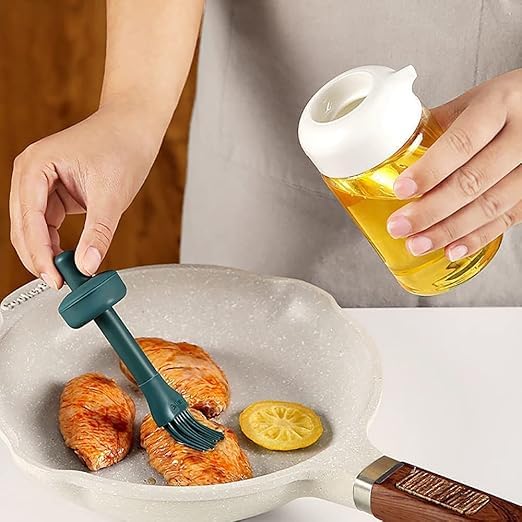 HUPLA Cooking Oil Dispenser Bottle with Silicone Basting Brush | Refillable Oil Brush Container for Cooking, BBQ, Baking & Kitchen Use – 1 Pc