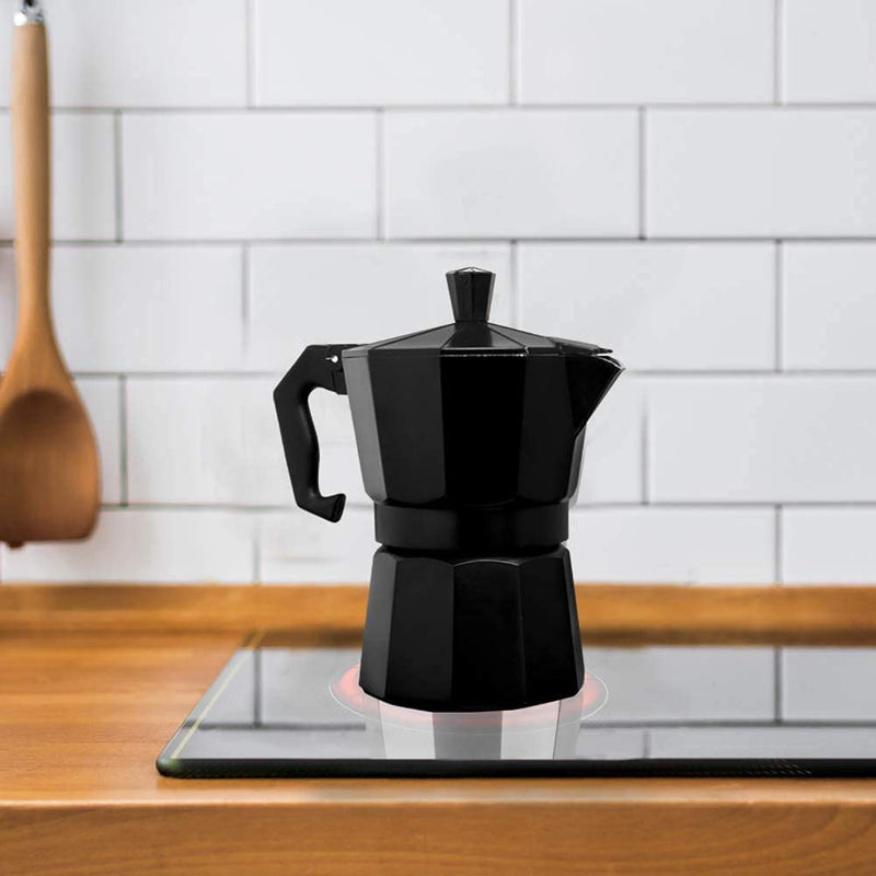 HUPLA Stovetop Espresso Coffee Maker | Classic Moka Pot for Rich Coffee Brewing | Black