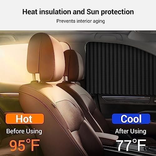 HUPLA Car Window Sun Shade Curtains | Pleated Privacy & Sun Protection Shades for Side Windows – 4 Pcs Set