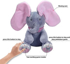 HUPLA Peek A Boo Elephant Soft Toy for Kids | Interactive Musical Plush Elephant with Moving Ears, Singing & Peekaboo Action | Battery Operated Baby Toy – Grey & Pink