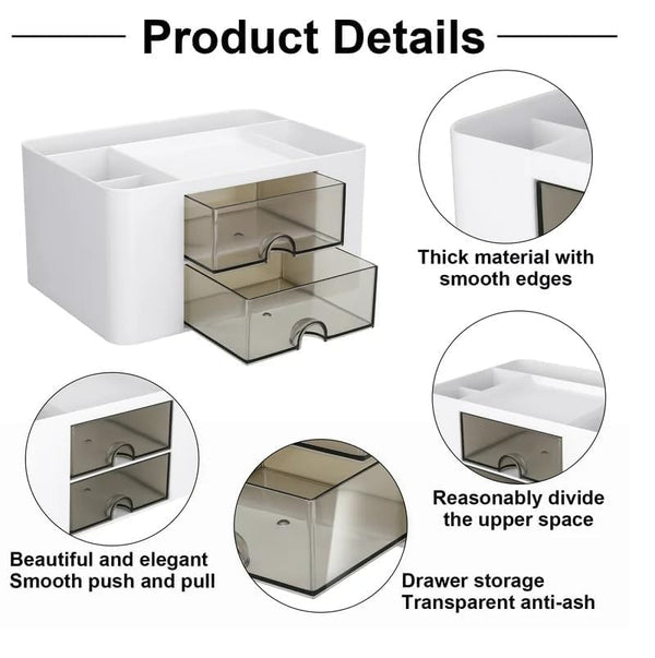 3-Tier Desktop Stationery Organizer with Pen Holder – Multi-Compartment Storage Box for Office, Study Table & Makeup