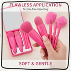 Portable Mini Makeup Brush Set with Mirror | Soft Cosmetic Brushes Kit for Foundation, Blush & Eye Makeup