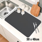 HUPLA Super Absorbent Dish Drying Mat 30 × 40 cm | Non-Slip Kitchen Countertop Drying Mat for Plates, Glasses, Cups & Utensils | Rollable & Reusable – Black