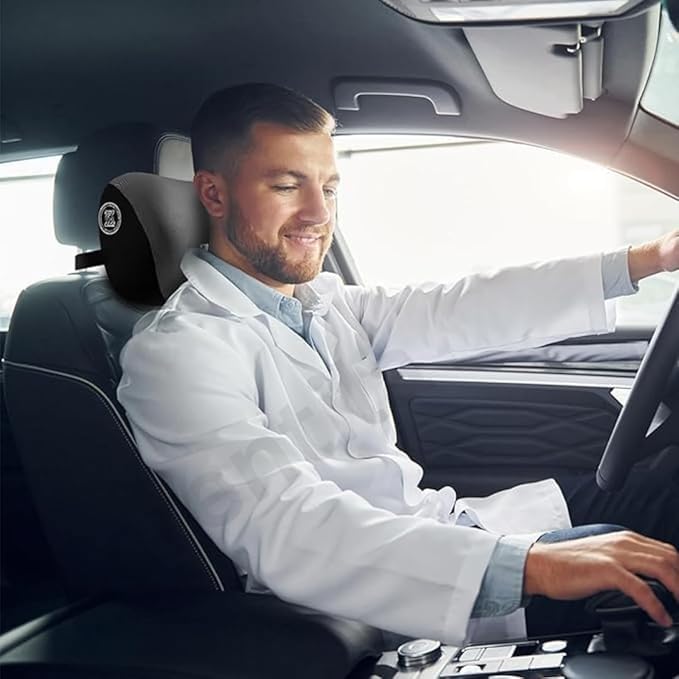 Car Neck Pillow for Headrest – Ergonomic Neck Support Cushion for Comfortable Driving, Black/Grey