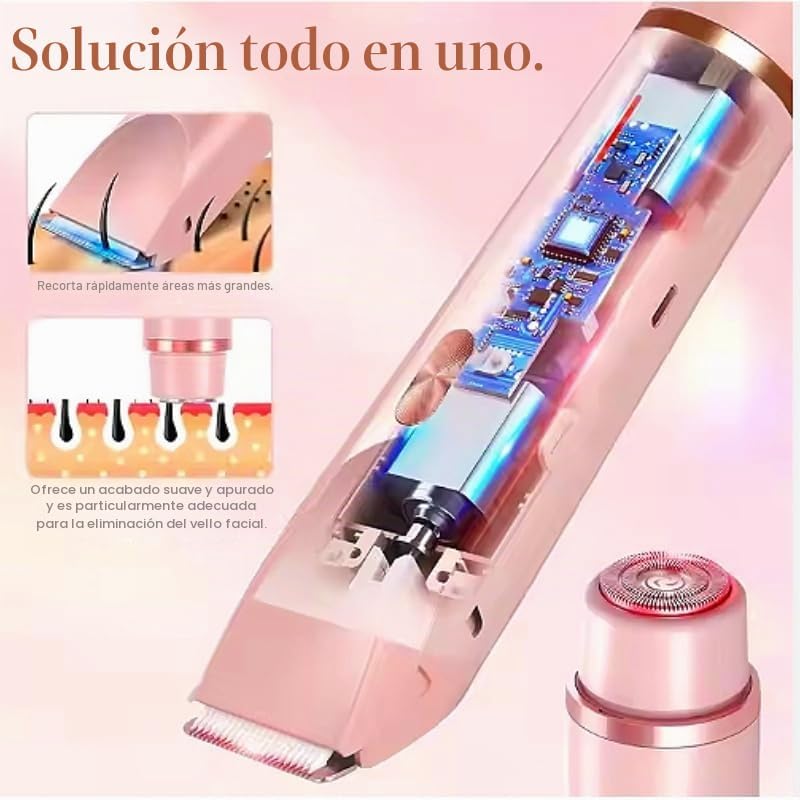 HUPLA 2-in-1 Rechargeable Women's Electric Shaver & Hair Trimmer | Dual-Head Body Hair Remover with Type-C Charging for Arms, Legs & Body Grooming – Rose Gold