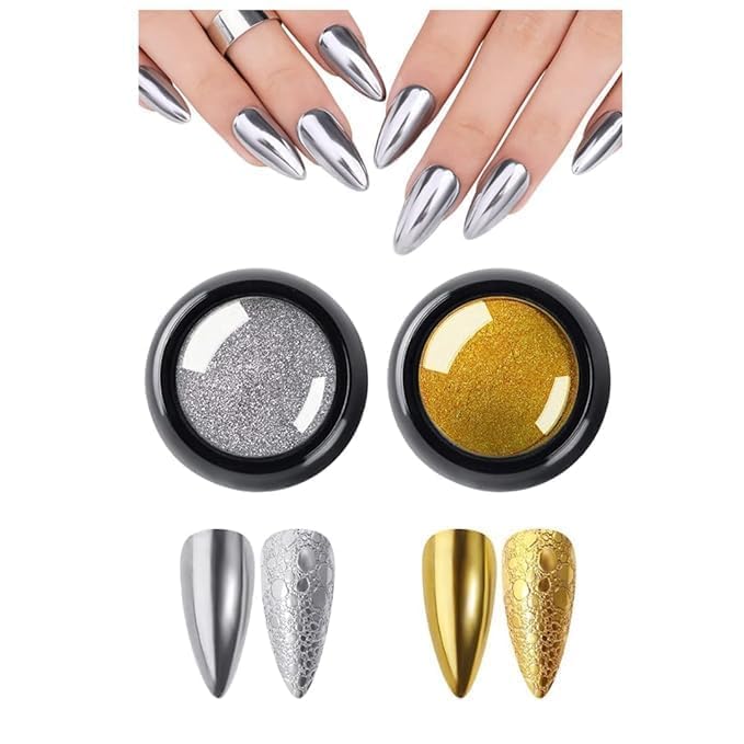 HUPLA 1 Pcs (Silver) Metallic Chrome Nail Powder | Mirror Effect Nail Art Pigment Powder –Silver