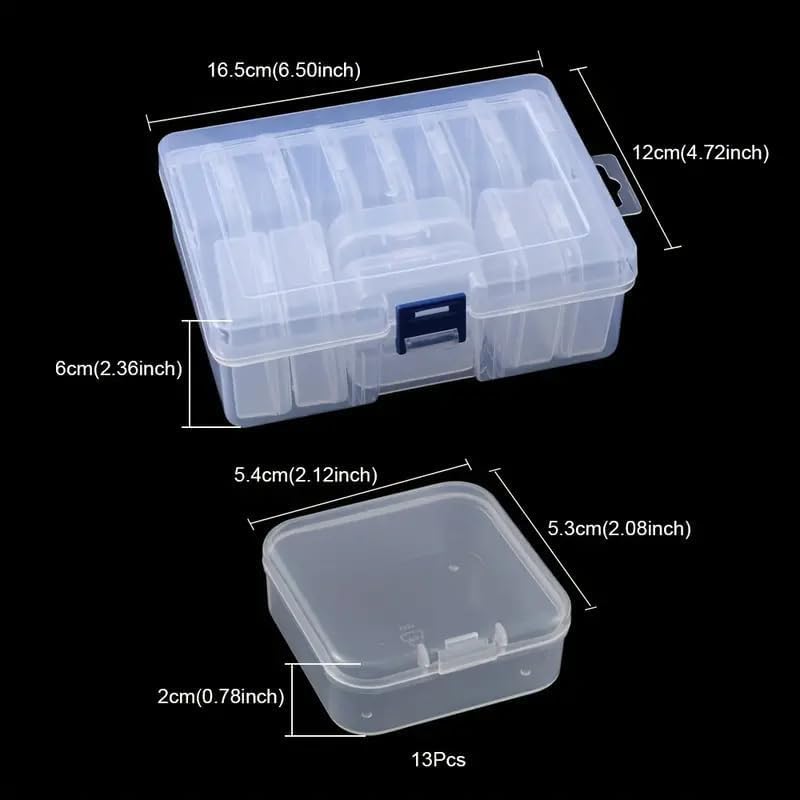 HUPLA Transparent Multipurpose Storage Organizer Box with Lid & Mini Containers | Plastic Compartment Storage Case for Jewellery, Beads, Sewing Accessories & Small Items | Blue Locking Clip