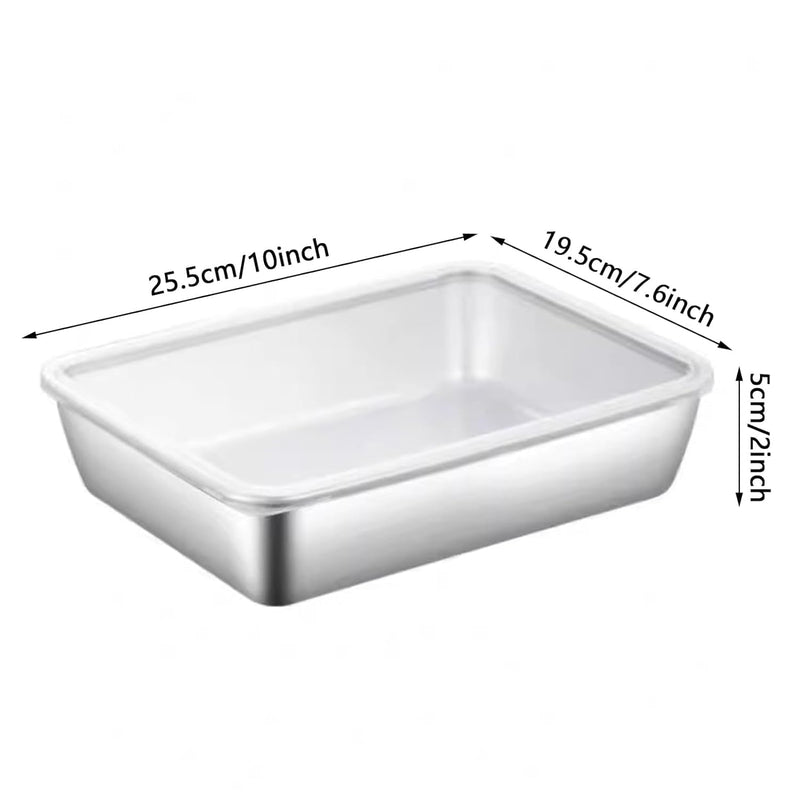 HUPLA Rectangular Stainless Steel Food Storage Container with Transparent Lid | Reusable Kitchen Storage Box for Salads, Fruits, Meals & Leftovers | Multipurpose Food Container – Silver