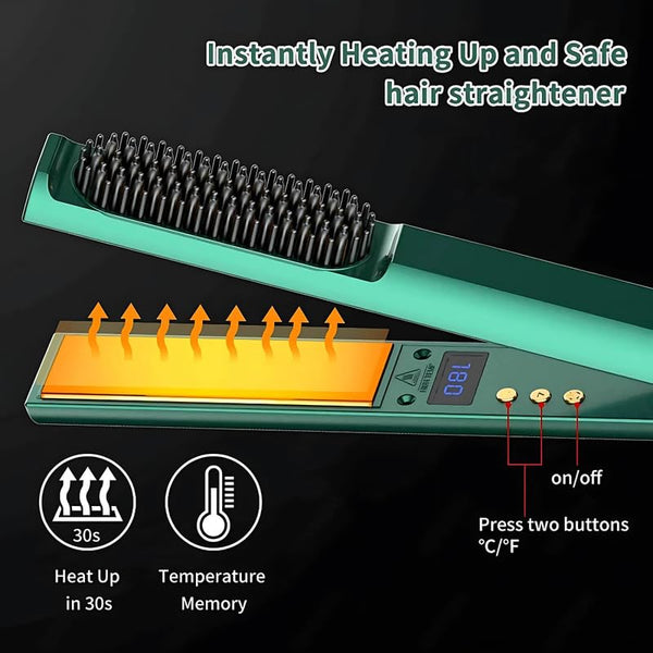 3-in-1 Hair Straightener & Styling Brush | Ceramic Hair Straightening Comb with LCD Display