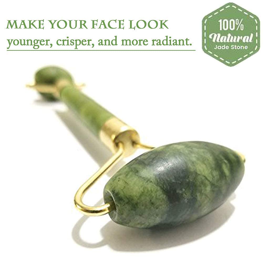 HUPLA Jade Roller & Gua Sha Set for Face Massage | Natural Stone Facial Roller for Skin Tightening, Puffiness & Glow | Face Lifting Tool Kit