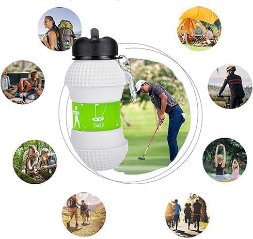 HUPLA Golf Ball Design Sports Water Bottle with Carabiner Clip | Portable Reusable Drinking Bottle with Textured Golf Ball Pattern for Golf, Gym, Travel & Outdoor Activities – White & Green