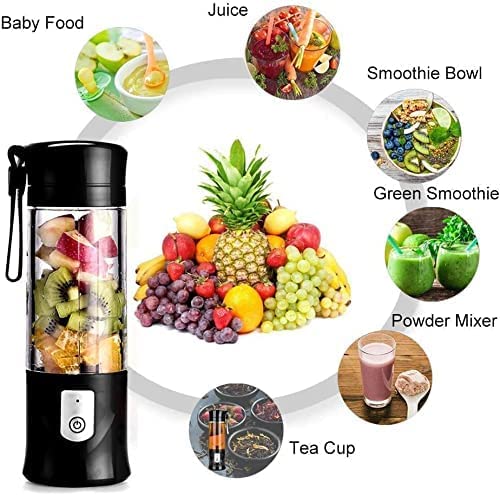 HUPLA Portable USB Rechargeable Juicer Blender 380ml | 6 Stainless Steel Blade Mini Fruit Blender with 1200mAh Battery for Smoothies, Shakes & Juices