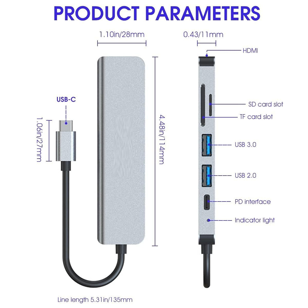 7-in-1 USB-C Hub | 4K HDMI | 100W PD Charging | 2 x USB 3.0 | SD/TF Card Reader | Aluminum Multiport Dock for Laptop, MacBook, Tablet & Mobile
