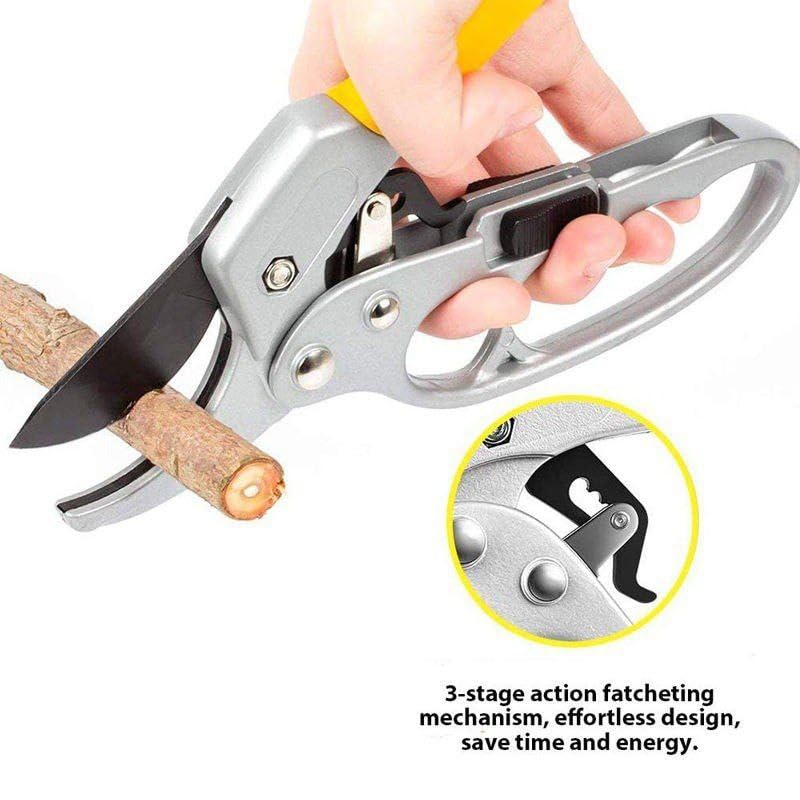 Ratchet Pruning Shears for Gardening Color: YELLOW | Heavy Duty Bypass Cutter for Plants, Branches & Flowers