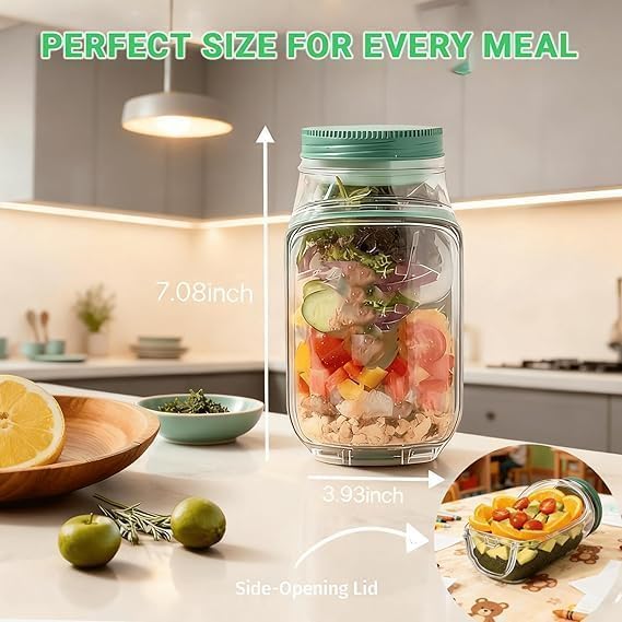 Portable Salad Container Lunch Box with Dressing Cup | Leakproof Food Storage JarPortable Leakproof Salad Container Lunch Box with Dressing Cup | Meal Prep Food Storage Jar