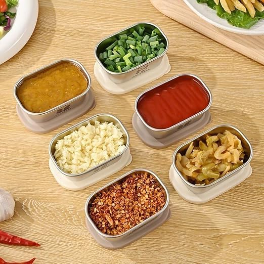 HUPLA Stainless Steel Mini Food Storage Containers with Lids | Cute Panda Print Small Snack & Lunch Boxes for Kids | Reusable Compact Food Storage Bowls – Silver & Cream