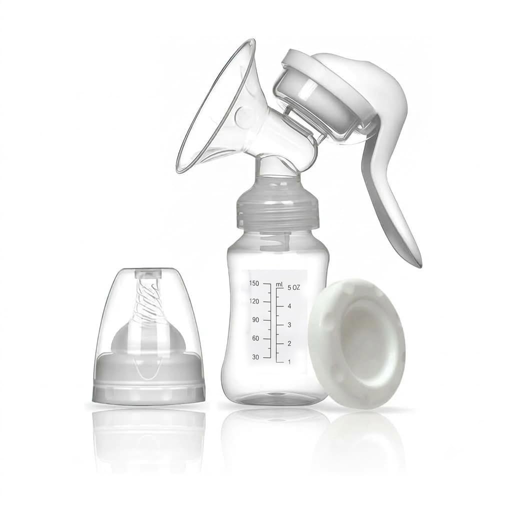 HUPLA Manual Breast Pump with 150ml Milk Collection Bottle | Hand-Operated Breast Milk Pump with Soft Silicone Cushion, Ergonomic Handle & Feeding Nipple | Portable Breastfeeding Accessory for Mothers