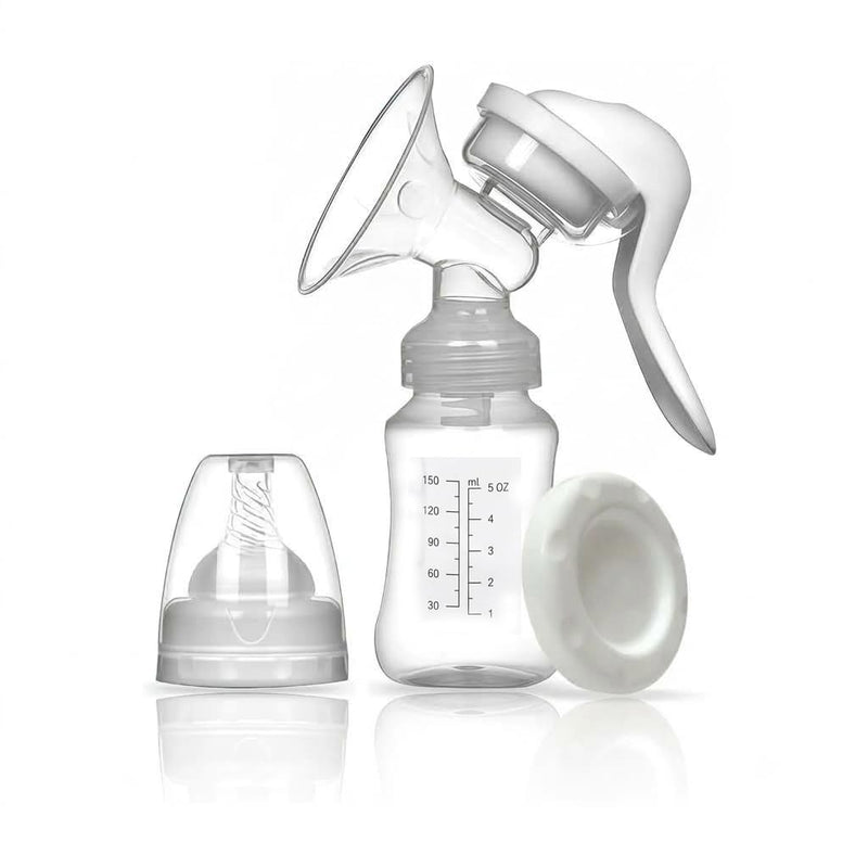 HUPLA Manual Breast Pump with 150ml Milk Collection Bottle | Hand-Operated Breast Milk Pump with Soft Silicone Cushion, Ergonomic Handle & Feeding Nipple | Portable Breastfeeding Accessory for Mothers