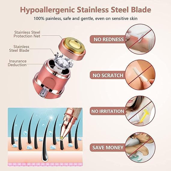 HUPLA 2-in-1 Rechargeable Hair Remover for Women | Eyebrow, Facial & Body Trimmer | Painless Electric Razor with USB Charging & Precision Heads