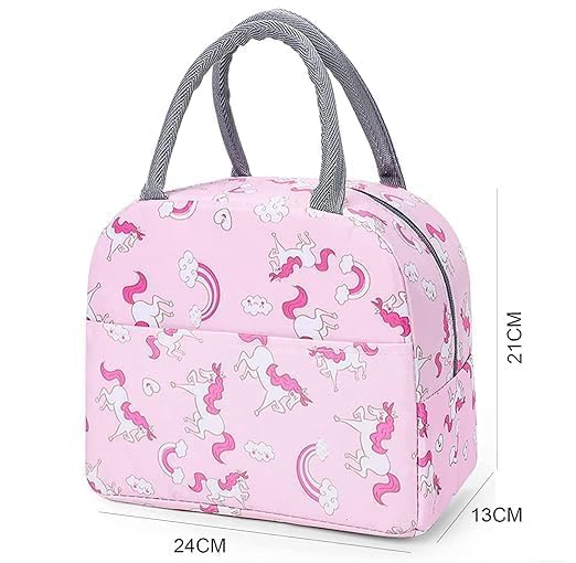 Insulated Lunch Bag for School, Office & Travel – Pink Unicorn Print