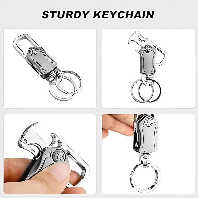 Multi-Function Metal Keychain Bottle Opener with Double Key Rings & Carabiner – Portable Key Holder | 1 Pc