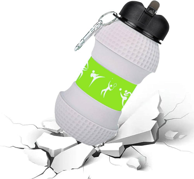 HUPLA Golf Ball Design Sports Water Bottle with Carabiner Clip | Portable Reusable Drinking Bottle with Textured Golf Ball Pattern for Golf, Gym, Travel & Outdoor Activities – White & Green