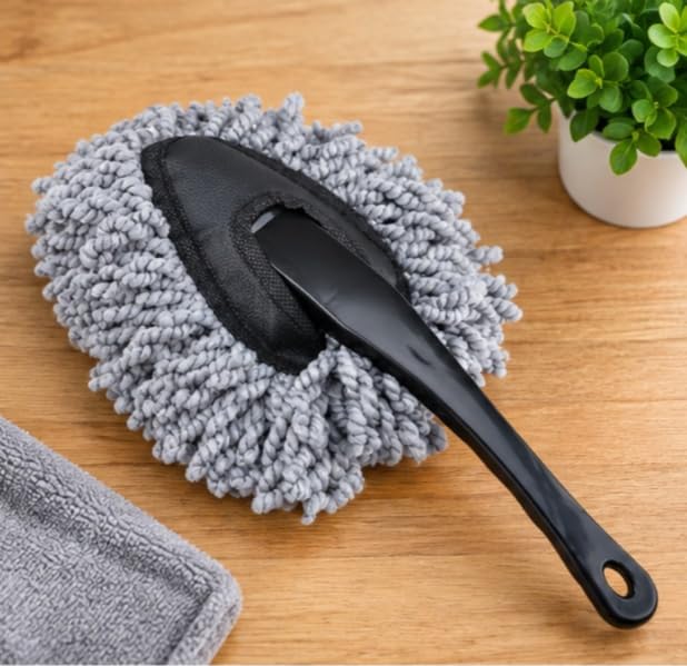 Microfiber Car Cleaning Duster Brush – Round Chenille Dusting Mop with Ergonomic Handle for Car Interior & Home Cleaning