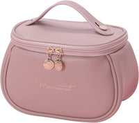 Portable Mini Makeup Organizer Pouch for Women | Large Opening Cosmetic Storage Bag with Brush Holder & Multi Compartments