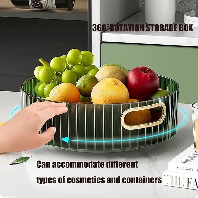 Round Cosmetic & Makeup Organizer Tray with Handles – Elegant Transparent Vanity Storage Tray for Skincare, Perfume & Beauty Essentials