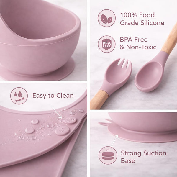 HUPLA Silicone Baby Feeding Bib with Food Catcher Pocket | Adjustable Waterproof Baby Bib with 4 Button Closures | Soft, Reusable & Easy to Clean Bib for Infants and Toddlers – Pink