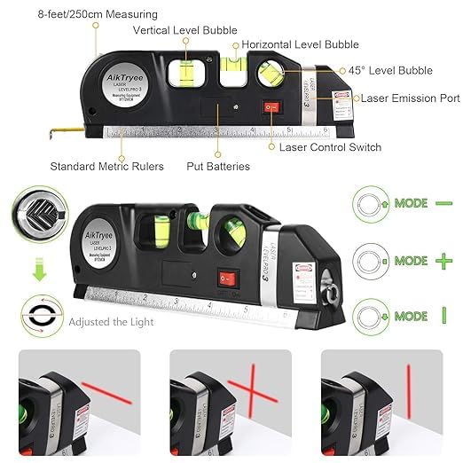 HUPLA 4-in-1 Multipurpose Laser Level Tool | Laser Line, Bubble Level, Measuring Tape & Ruler for Home, DIY & Installation