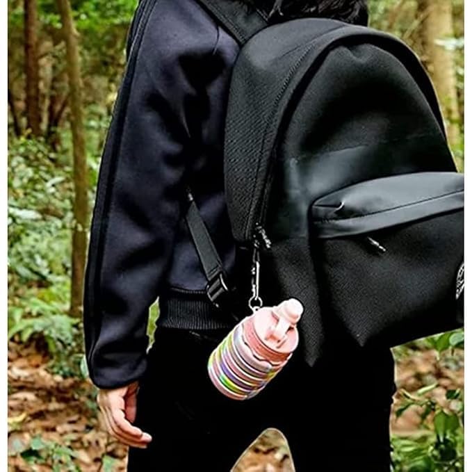 HUPLA Rainbow Collapsible Silicone Water Bottle for Kids | Foldable Reusable Drinking Bottle with Straw Lid & Carrying Clip | Portable Water Bottle for School, Travel & Outdoor Activities – Multicolour
