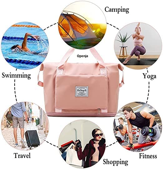 HUPLA Foldable Expandable Travel Bag for Women | Large Capacity Tote Bag | Lightweight Folding Luggage Bag | Weekend, Shopping & Travel Bag