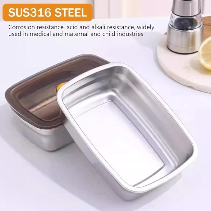 HUPLA SUS316 Stainless Steel Food Storage Container with Lid | 1000ml & 1500ml Rectangular Lunch Box for Food, Snacks & Leftovers | Stackable Kitchen Storage Box – Silver
