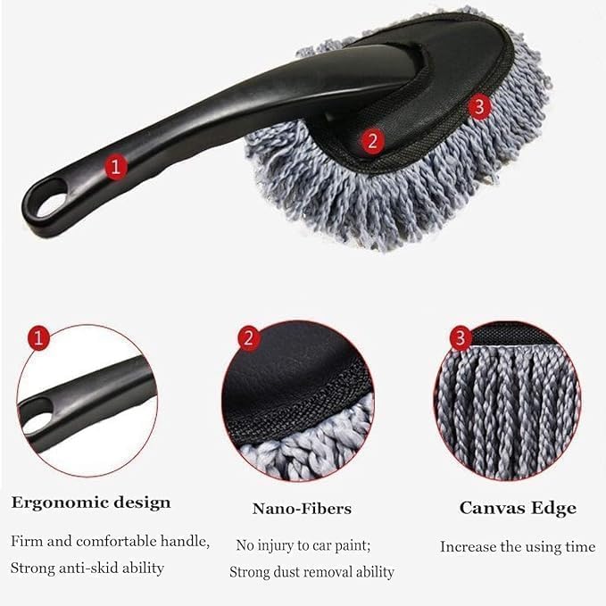 Microfiber Car Cleaning Duster Brush – Round Chenille Dusting Mop with Ergonomic Handle for Car Interior & Home Cleaning