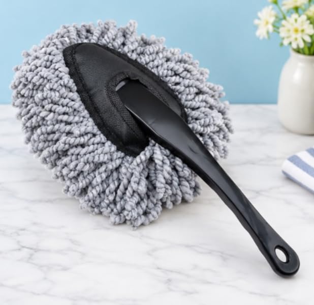 Microfiber Car Cleaning Duster Brush – Round Chenille Dusting Mop with Ergonomic Handle for Car Interior & Home Cleaning