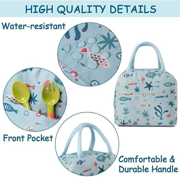 Perfect school bag & Insulated Lunch Bag / Tiffin Bag – Blue Fish Print