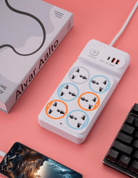 6 Socket Extension Board with USB Ports | 10A 1800W Power Strip for Home & Office