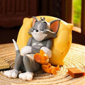 Cute Cartoon Mouse & Orange Character Showpiece – Sitting Figurine with Yellow Chair, Decorative Desk & Shelf Décor