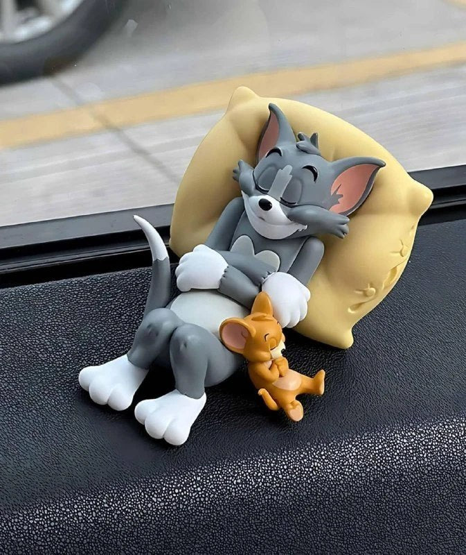 Cute Cartoon Mouse & Orange Character Showpiece – Sitting Figurine with Yellow Chair, Decorative Desk & Shelf Décor