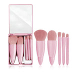 Portable Mini Makeup Brush Set with Mirror | Soft Cosmetic Brushes Kit for Foundation, Blush & Eye Makeup