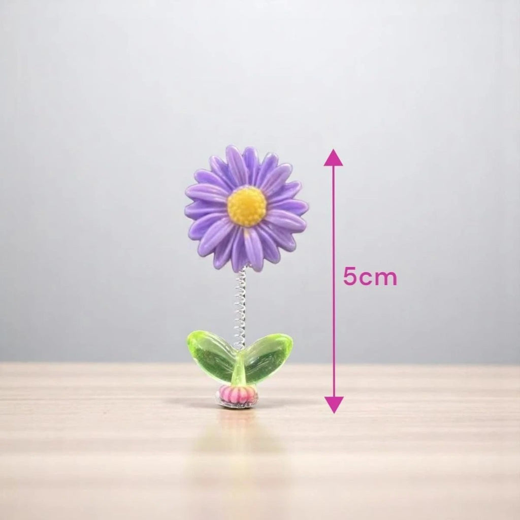 5-Piece Dancing Flower Dashboard Decor – Colourful Spring Bobble Flowers with Green Leaf Base for Car, Desk & Home Decoration