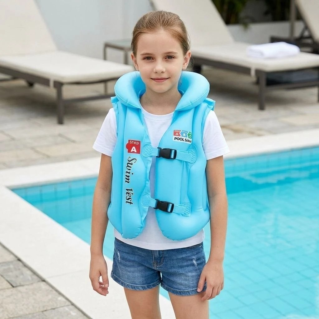 HUPLA Kids Inflatable Swimming Vest with Adjustable Buckle Straps & Neck Support | Lightweight Water Activity Vest for Children | Random Colour – 1 Piece